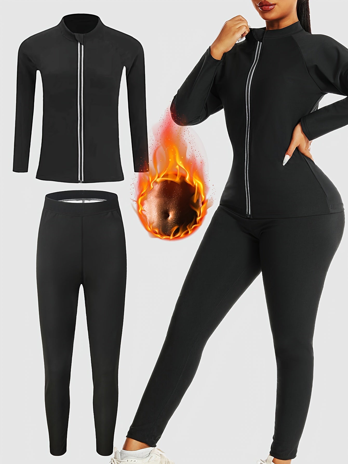 Ladies Sauna Sport Long Sleeve Long Pants Suit Ladies Sauna Suit Sweating Sauna Sport Jacket Long Sleeve Suit European And American Ladies Sweating Suit Sports Sauna Sweating Clothes Fitness Yoga Sweating Burst Sweat Jacket S